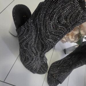 BAMBOO Black and Silver Heeled Boots